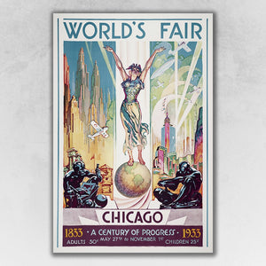36" x 54" Vintage 1933 Chicago Worlds Fair Wall Art
