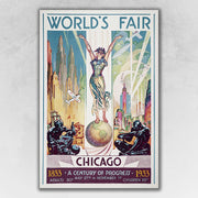 24" x 36" Vintage 1933 Chicago Worlds Fair Wall Art