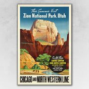 24" x 36" Zion National Utah c1950s Vintage Travel Poster Wall Art