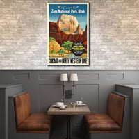 20" x 30" Zion National Utah c1950s Vintage Travel Poster Wall Art
