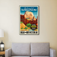 9" x 12" Zion National Utah c1950s Vintage Travel Poster Wall Art
