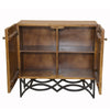 Natural Wood and Black Iron Scroll Double Door Cabinet