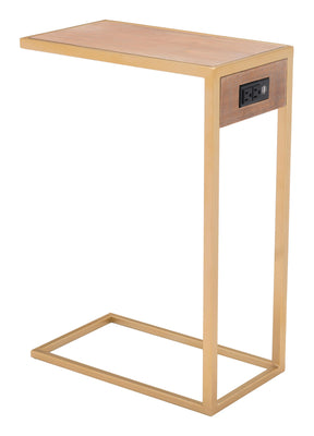 Gold and Brown Sliding Side Table