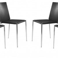 Set of Four Black Faux Leather and Steel Standard Stackable Dining or Accent Chairs