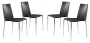 Set of Four Black Faux Leather and Steel Standard Stackable Dining or Accent Chairs