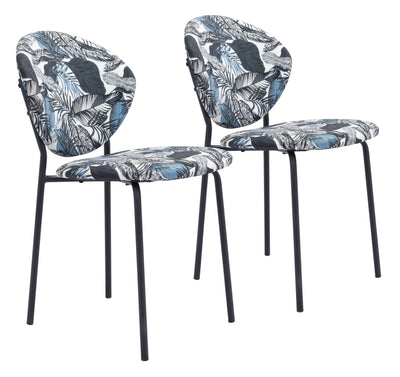 Clyde Dining Chair (Set of 2) Leaf Print & Black