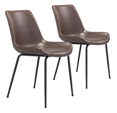 Set of Two Brown and Black Top Shelf Modern Rugged Dining Chairs