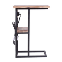 Modern Live Edge Wood End or Side Table with USB and Shelf