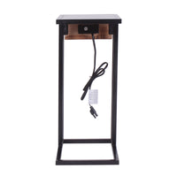 Modern Dark Wood and Metal End or Side Table with USB