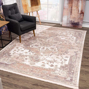 2’ x 4’ Beige Classic Medallion Area Rug