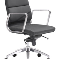 Chrome and Black Faux Leather Leather Low Back Office Chair