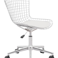 Chrome Wire Grid White Cushion Desk Chair