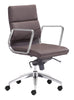 Chrome and Brown Faux Leather Leather Low Back Office Chair