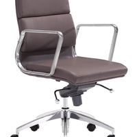 Chrome and Brown Faux Leather Leather Low Back Office Chair