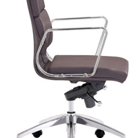 Chrome and Brown Faux Leather Leather Low Back Office Chair