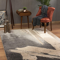 8’ x 11’ Gray and Tan Abstract Stroke Area Rug