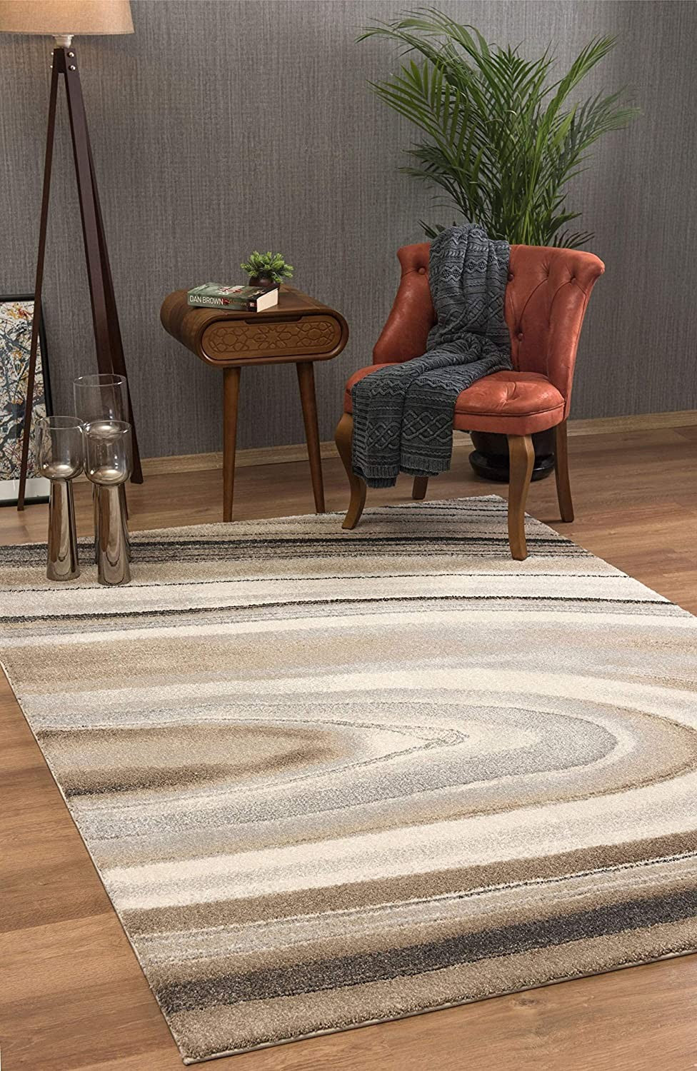 7’ x 10’ Cream and Tan Abstract Marble Area Rug