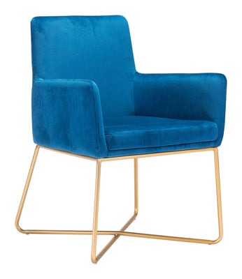 Gold Royal Blue Velvet Accent Armchair