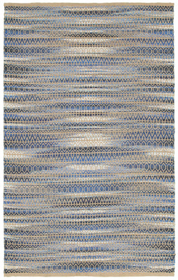 8’ x 10’ Round Navy and Tan Striated Area Rug