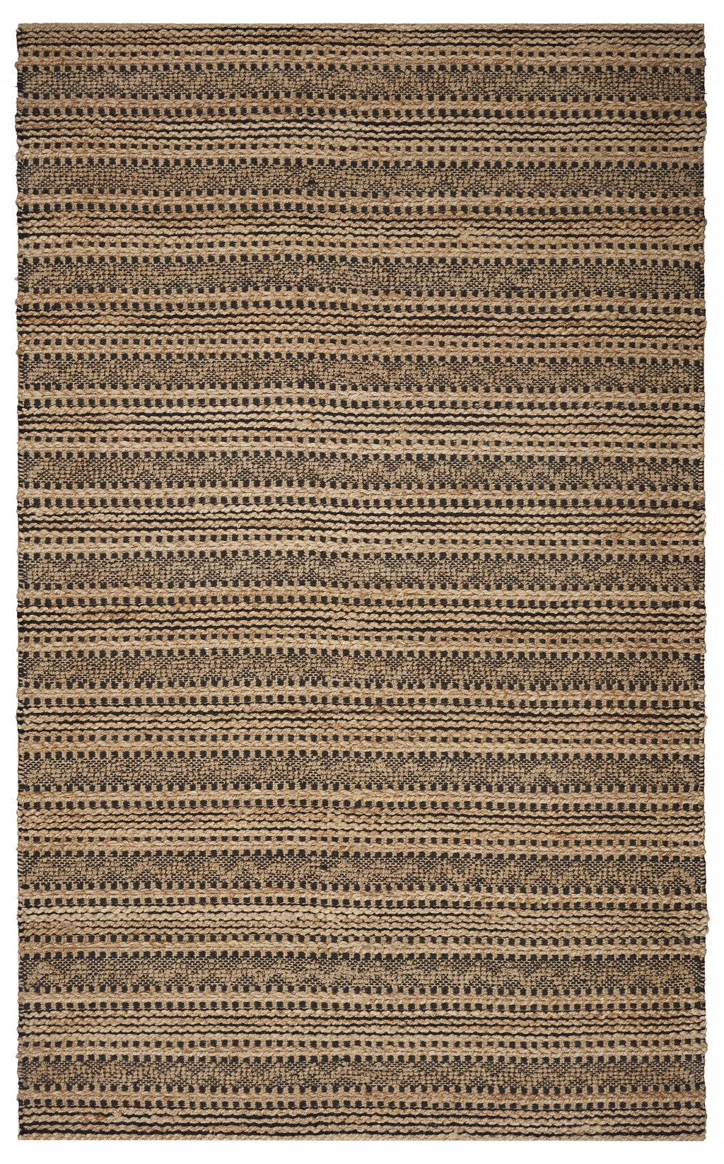 5’ x 8’ Tan and Black Intricate Striped Area Rug