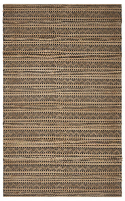 5’ x 8’ Tan and Black Intricate Striped Area Rug