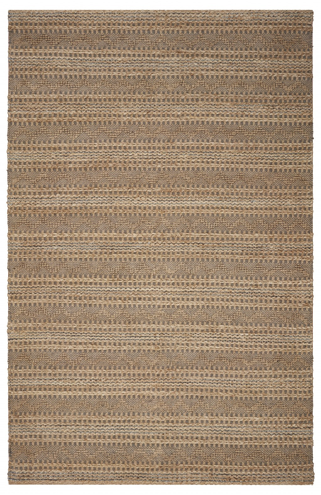 5’ x 8’ Tan and Gray Intricate Striped Area Rug