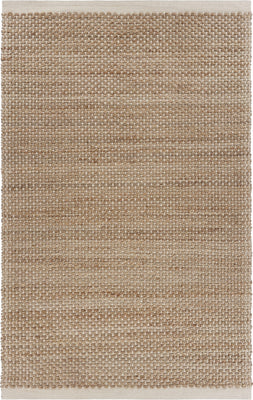 5’ x 8’ Tan and White Detailed Woven Area Rug