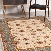 2’ x 4’ Cream and Blue Traditional Area Rug