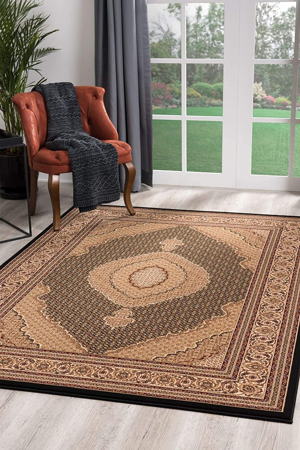 4’ x 6’ Black and Beige Medallion Area Rug