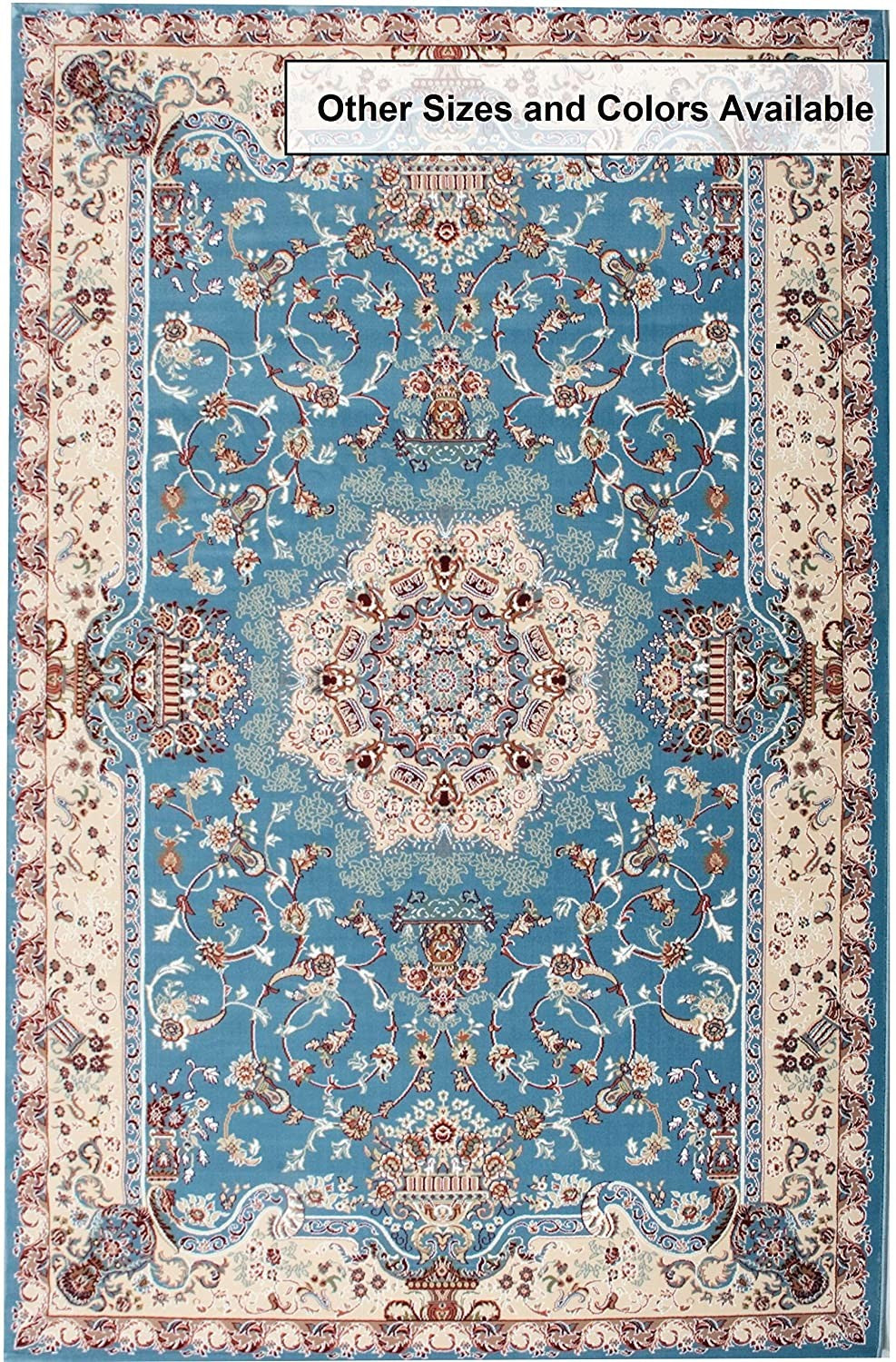 5’ x 8’ Blue and Cream Embellished Area Rug