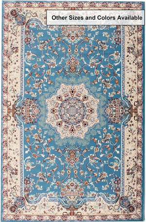 5’ x 8’ Blue and Cream Embellished Area Rug