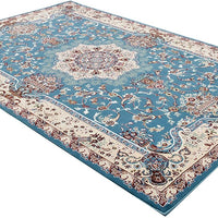 7’ x 9’ Blue and Cream Embellished Area Rug