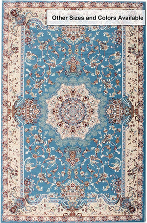 7’ x 9’ Blue and Cream Embellished Area Rug