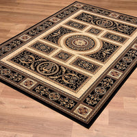 5’ x 8’ Black and Beige Traditional Geometric Area Rug