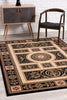 7’ x 9’ Black and Beige Traditional Geometric Area Rug