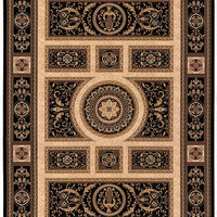 7’ x 9’ Black and Beige Traditional Geometric Area Rug