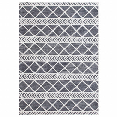 7’ x 9’ Gray and White Geometric Stripes Area Rug