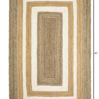 4’ x 6’ Tan and White Multiple Bordered Area Rug