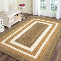 4’ x 6’ Tan and White Multiple Bordered Area Rug