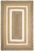 5’ x 8’ Tan and White Multiple Bordered Area Rug