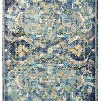 5’ x 8’ Blue and White Jacobean Pattern Area Rug