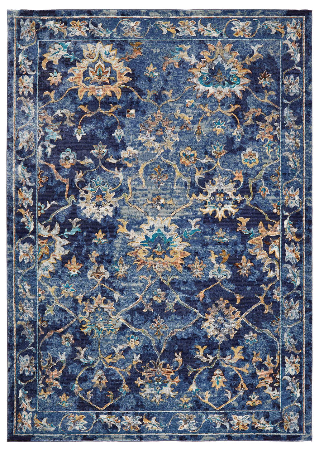 5’ x 8’ Blue and Gold Jacobean Area Rug