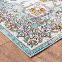 8’ x 10’ Blue and Ivory Center Medallion Area Rug