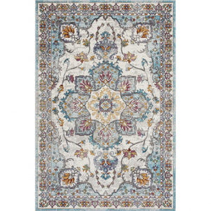 8’ x 10’ Blue and Ivory Center Medallion Area Rug