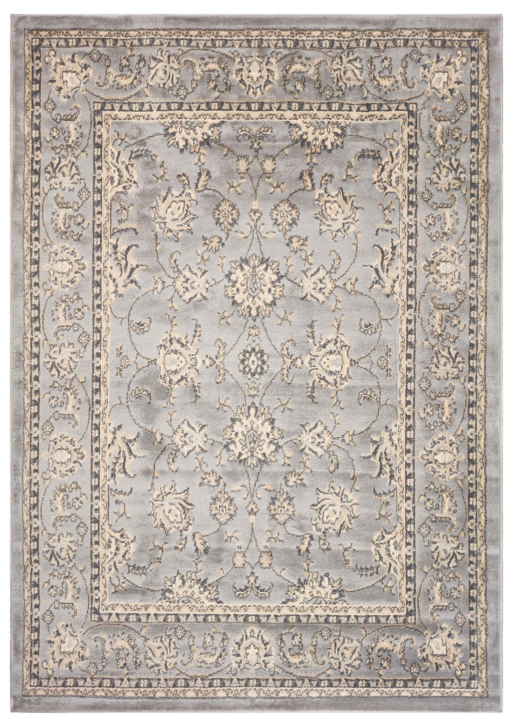 8’ x 9’ Gray Floral Vines Traditional Area Rug
