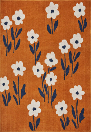 8’ x 9’ Orange and Ivory Flower Field Area Rug