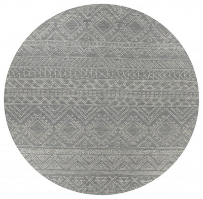 8’ Round Light Gray Boho Chic Area Rug