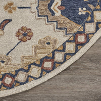 8’ Round Gold and Blue Boho Chic Area Rug