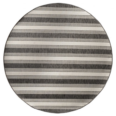 8’ Round Gray Striped Indoor Outdoor Area Rug