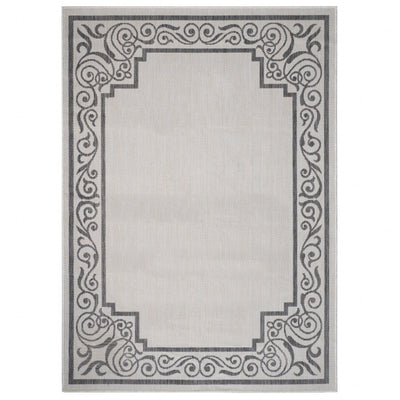 8’ x 10’ Light Gray Ornate Border Indoor Outdoor Area Rug